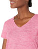 Picture of Amazon Essentials Women's Tech Stretch Short-Sleeve V-Neck T-Shirt (Available in Plus Size), Pack of 2, Charcoal Heather Space Dye/Raspberry Red Space Dye, X-Small