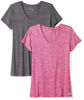 Picture of Amazon Essentials Women's Tech Stretch Short-Sleeve V-Neck T-Shirt (Available in Plus Size), Pack of 2, Charcoal Heather Space Dye/Raspberry Red Space Dye, Large