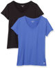 Picture of Amazon Essentials Women's Tech Stretch Short-Sleeve V-Neck T-Shirt (Available in Plus Size), Pack of 2, Bright Blue/Black, Medium