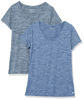 Picture of Amazon Essentials Women's Tech Stretch Short-Sleeve V-Neck T-Shirt (Available in Plus Size), Pack of 2, Black Heather/Navy Heather, Small