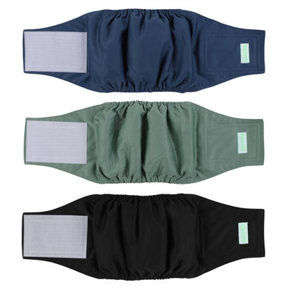 Picture of wegreeco Washable Male Dog Belly Band (Stylish Pattern)- Pack of 3 - Washable Male Dog Belly Wrap, Dog Diapers Male (Blue, Green, Black, X-Large)