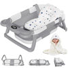 Picture of MoreFeel Collapsible Baby Bathtub for Newborn with Thermometer & 1 Hooded Towel & 1 Soft Floating Cushion,Portable Travel Bathtub with Drain Hole, Durable Foldable Baby Tubs for Infants to Toddler