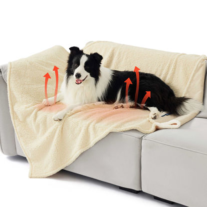 Picture of Bedsure Self Warming Blanket for Extra Large Dogs - XL Cat Waterproof Blanket Washable for Couch Protection, Sherpa Fleece Puppy Blanket, Soft Plush Reversible Throw Furniture Protector, 50x60, White