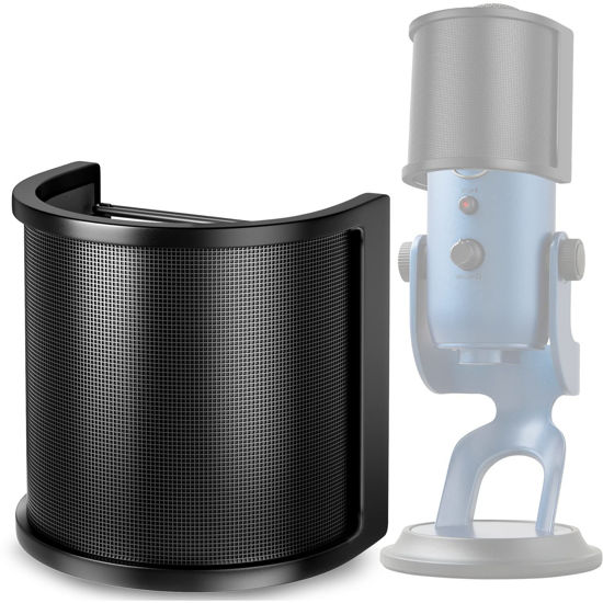 Picture of Microphone Pop Filter for Blue Yeti,PEMOTech [Upgraded Three Layers] Metal Mesh & Foam & Etamine Layer Microphone Windscreen Cover Handheld Mic Shield Mask