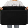 Picture of OIAHOMY Large Blanket Basket, Storage Basket with Handle, Blanket Basket for Living Room, Rectangle Woven Cotton Rope Basket, Toy Baskets Organizer Bins, 22" x 17"x 12" in,Charcoal Black