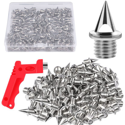Picture of JULMELON 120PCS 1/4inch Stainless Steel Track and Cross Country Spikes Golf Shoe Spikes with Spike Wrench, Replacement Spikes for Sprint Sports Short Running Track Shoes