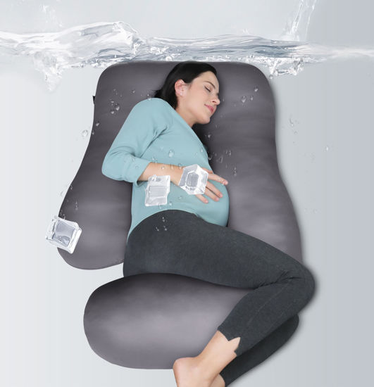 Picture of MOON PARK Pregnancy Pillows for Sleeping - U Shaped Full Body Maternity Pillow with Removable Cover - Support for Back, Legs, Belly, HIPS - 57 Inch - Dark Grey - Cooling Cover