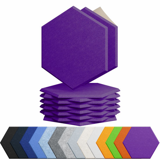 Picture of Amantech 12 Pack Acoustic Panels Self Adhesive Sound Proof Foam, High Density Sound Acoustic Panel, 12X10.23X0.4 Inch Hexagon Panels in Home, Office, Reccording Room, Studio,and more(Violet)