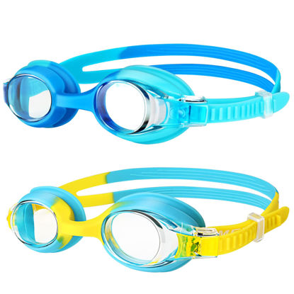 Picture of Starweh Kids Swim Goggles, 2 Pack Swimming Goggles No Leaking Anti Fog Kids Goggles for Boys Girls(Age 6-14), Blue & Yellow