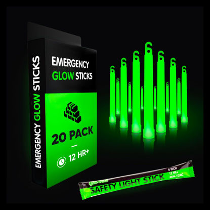 Picture of 20 Ultra Bright Emergency Glow Sticks - Individually Wrapped Long Lasting Industrial Grade Glowsticks for Survival Gear, Camping Lights, Power Outages and Military Use (Green)