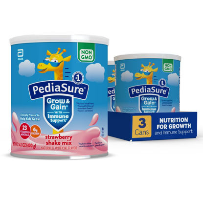 Picture of PediaSure Grow & Gain With Immune Support Shake Mix Powder, Kids Protein Shake, Strawberry, 14.1 oz Can, Pack of 3-24 Servings