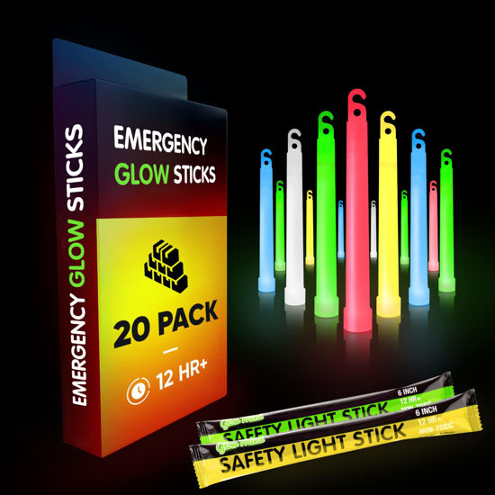 Picture of Glow Mind 20 Ultra Bright Glow Sticks - Emergency Light Sticks for Camping Accessories, Parties, Hurricane Supplies, Earthquake, Survival Kit and More - Lasts Over 12 Hours (Multi Color)