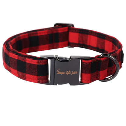 Picture of Unique style paws Christmas Dog Collar Metal Buckle Red Black Plaid Puppy Collar Gift Durable Cute Collar for Small Medium Large Boys Girls Dogs