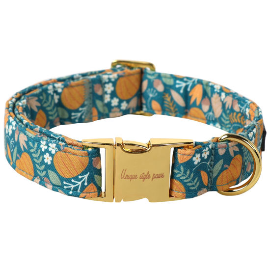 Picture of Unique style paws Halloween Dog Collar Metal Buckle Green Pumpkin Puppy Collar Gift Durable Cute Collar for Small Medium Large Boys Girls Dogs