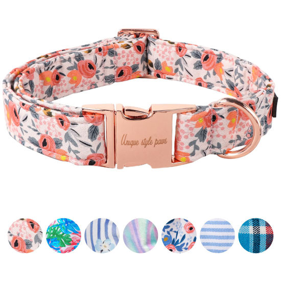 Picture of Unique style paws Dog Collar Metal Buckle Pink Rose Collar Flower Gift Durable Cute Collar for Small Medium Large Boys Girls Dogs