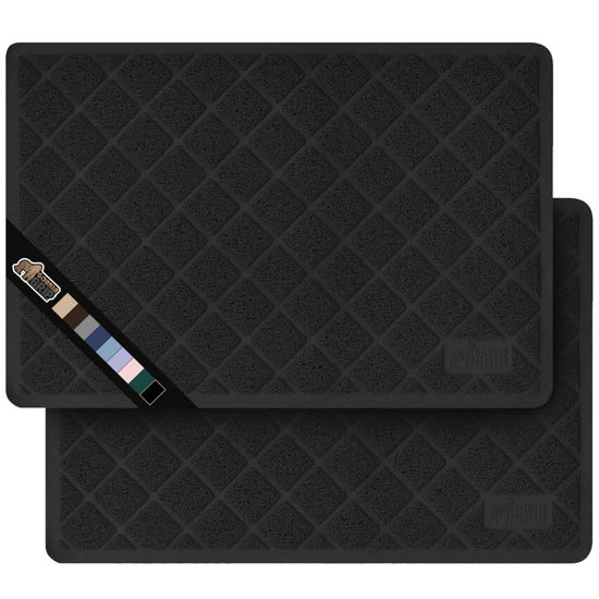 Picture of The Original Gorilla Grip Water Resistant Cat Litter Box Trapping Mat 2 Pack, Easy Clean, Textured Backing, Traps Mess for Cleaner Floors, Less Waste, Stays in Place for Cats, 24x17 Black
