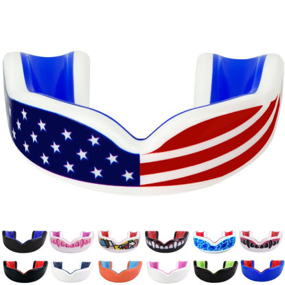 Picture of Oral Mart USA Flag Mouth Guard for Kids - Youth American Flag Sports Mouthpiece for Flag Football, Karate, Boxing, Sparring, Rugby, MMA, BJJ, Rugby, Martial Arts,Taekwondo