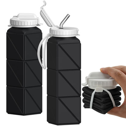 Picture of BEAUTAIL Collapsible Water Bottles with Straw, Silicone Foldable Portable Water Bottle 610ml Lightweight Reusable Leakproof for Travel Camping Hiking Cycling Yoga Sports, 1 Pack (Black)