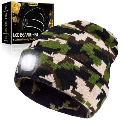 Picture of MANWALD LED Beanie Hat with Light,USB Rechargeable LED Headlamp, Gifts for Men, Christmas Stocking Stuffers Gifts for Men Him Husband, Camouflage