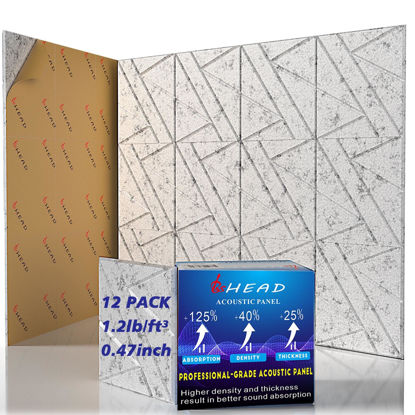 Picture of 12 Pack Self-Adhesive Soundproof Wall Panels, 12 x 12 x 0.47 In Sound Proof Foam Panels for Walls, 1.2lb/ft³ High Density, Thicker 0.47in, Acoustic Panels, Noise Dampening Panels Studio Gray