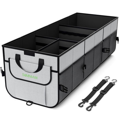 Picture of Simniam Car Trunk Organizer with Insulated Grocery Bag- 110L High Capacity Car Storage Box, with 4 Compartments, Reflective Strip, Cover, for Auto, SUV, Truck, Minivan