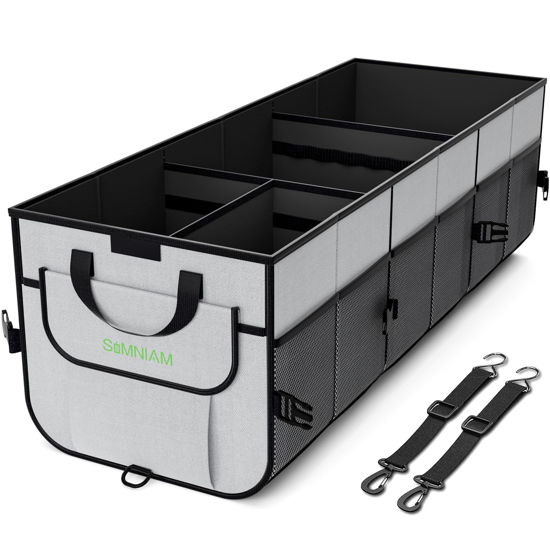 Picture of Simniam Car Trunk Organizer with Insulated Grocery Bag- 110L High Capacity Car Storage Box, with 4 Compartments, Reflective Strip, Cover, for Auto, SUV, Truck, Minivan