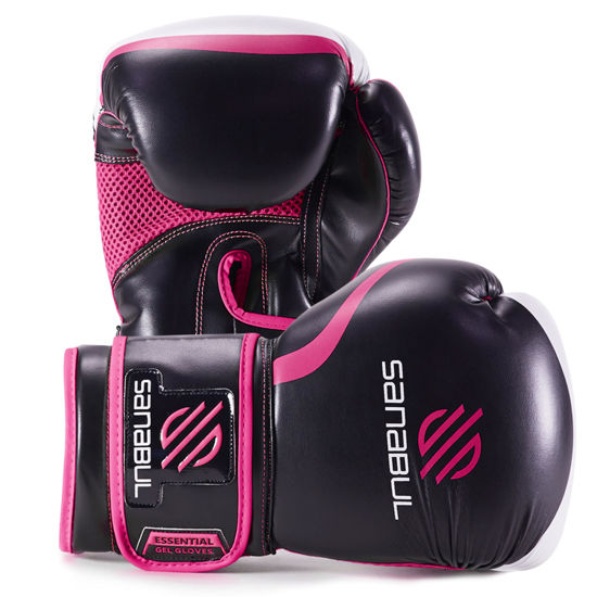 Picture of Sanabul Essential Gel Boxing Gloves | Kickboxing Gloves for Men & Women | Boxing Training & Sparring Gloves Muay Thai and Heavy Bag Training Black/Pink 8 oz