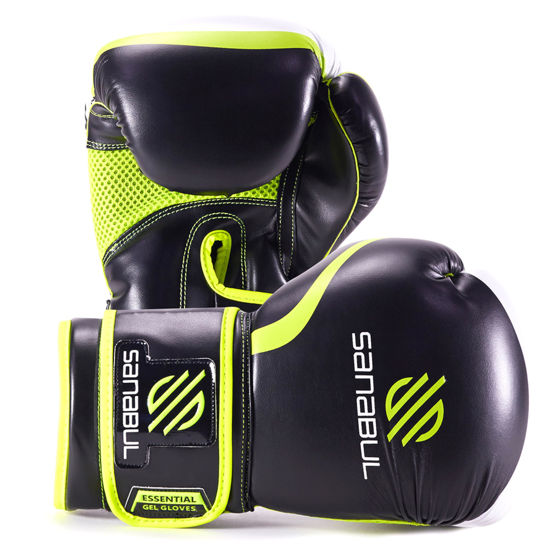 Picture of Sanabul Essential Gel Boxing Gloves | Kickboxing Gloves for Men & Women | Boxing Training & Sparring Gloves Muay Thai and Heavy Bag Training Black/Green 8 oz
