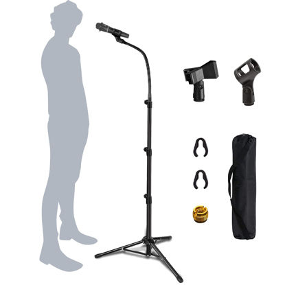 Picture of Mic Stand Boom Microphone Stands Tripod Gooseneck mic arm stand Height Adjustable 3'- 6' with Mic Clips and 3/8" - 5/8" Adapter Microphone stand for Singing