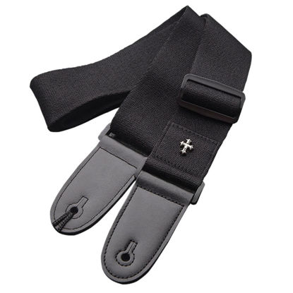 Picture of CC CAIHONG Guitar Strap, Bass Guitar Straps Acoustic Electric Woven Simple Leather Ends Adjustable Vintage with Pick Pocket - Black