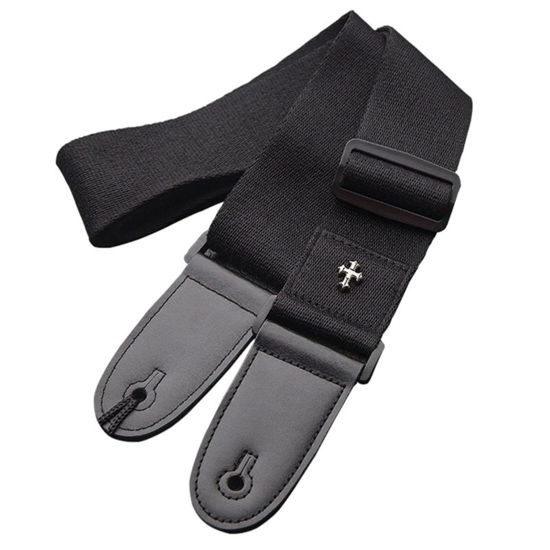 Picture of CC CAIHONG Guitar Strap, Bass Guitar Straps Acoustic Electric Woven Simple Leather Ends Adjustable Vintage with Pick Pocket - Black