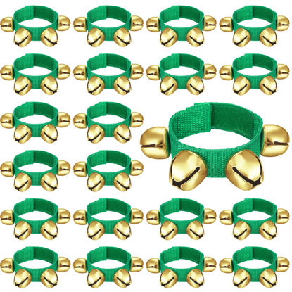 Picture of LEIFIDE 20 Pcs Christmas Wrist Band Bell Bracelet Wrist Band Shaking Bell Musical Instruments Adjustable Bell Rhythm Wristband Bell for School Family Christmas Percussion Party Favor (Green and Gold)