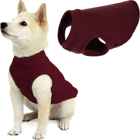 Picture of Gooby Stretch Fleece Vest Dog Sweater - Warm Pullover Fleece Dog Jacket - Winter Dog Clothes for Small Dogs, Large Dogs, Boy or Girl - Soft, Super Stretchy Fleece Vest Dog Sweater - Burgundy, Small