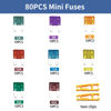 Picture of ZIPCCI 80 Pcs Mini Car Fuse, Fuses Assortment kit(1A/3A/5A/10A/15A/20A/30A/40AMP) Automotive Blade Fuse for RV, Truck, Marine, Auto Accessories