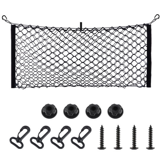 Picture of Amiss Cargo Net Stretchable, Car Exterior Accessories, Adjustable Elastic Trunk Storage Net with Hook for SUVs, Cars and Trucks (11.8"x 31.5")