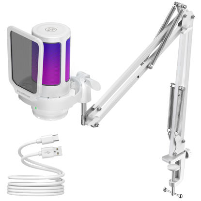 Picture of InnoGear Gaming USB Microphone, Noise Cancellation Condenser Mic with Mute, Gain, RGB Indicator, Boom Arm Stand for Streaming, Podcast, Twitch, YouTube, Discord, PC, Computer, PS4, PS5, Mac, White
