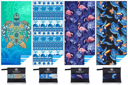Picture of 4 Pack Microfiber Lightweight Beach Towel Sand Free Quick Dry Absorbent Thin Compact Towels for Swimming Pool Camping Beach Accessories Large Easy Pack Travel Things for Vacation Essentials Gift