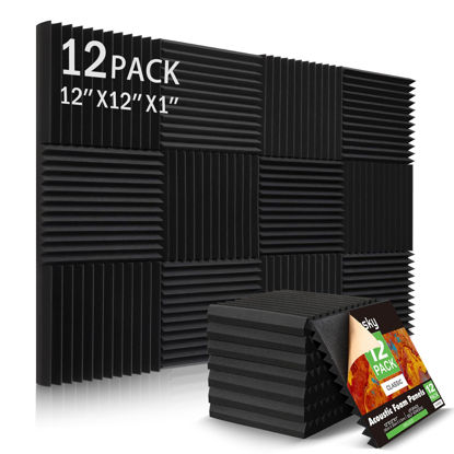 Picture of 12 Pack Sound Proof Foam Panels Studio Acoustic Foam Panels,1" X 12" X 12"Soundproof Wall Panels With Self-Adhesive,Fire-Proofed Soundproofing Wedges,Acoustic Treatment Foam for Home-Black