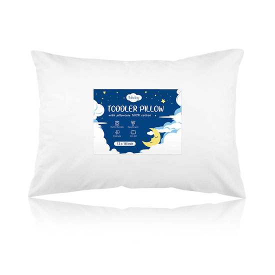 Picture of Babebay Toddler Pillow,13X18 Soft Toddler Pillows for Sleeping, Machine Washable Kids Pillow with Cotton Pillowcase, Perfect for Travel (White)