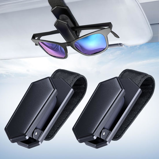 Picture of Veharvim One-Handed-Operation Sunglasses Holder for Car, Visor Sunglass Holder Clip, Car Accessories Interior, Universal Fit Silicone Padded Visor Sunglass Holder Car, Unmatched Durability