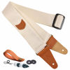 Picture of Nefelibata Guitar Strap with Pick Pocket, Vintage Nylon Full Grain Leather Ends Guitar Straps for Bass, Electric & Acoustic Guitar, with Strap Button, 1 Pair Strap Locks and 4 Guitar Picks (Beige)