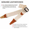Picture of Nefelibata Guitar Strap with Pick Pocket, Vintage Nylon Full Grain Leather Ends Guitar Straps for Bass, Electric & Acoustic Guitar, with Strap Button, 1 Pair Strap Locks and 4 Guitar Picks (Beige)