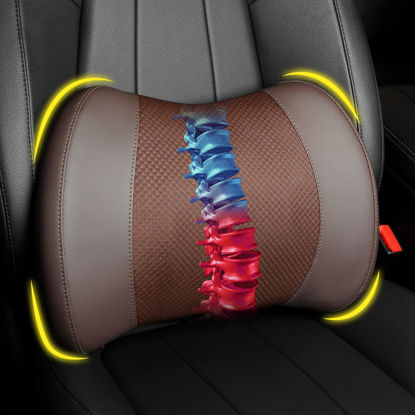 Picture of Lumbar Support Pillow: Memory Foam Lumbar Pillow for Lower Back Pain Relief - Car Back Cushion for Driving - Lumbar Support for Car-Office Chair, Wheelchair - Brown