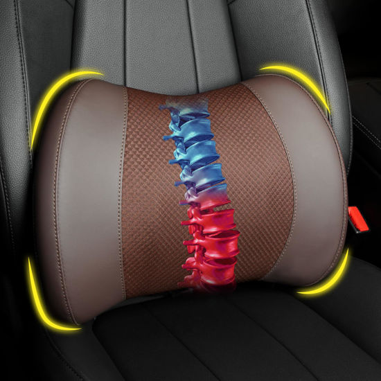 Picture of Lumbar Support Pillow: Memory Foam Lumbar Pillow for Lower Back Pain Relief - Car Back Cushion for Driving - Lumbar Support for Car-Office Chair, Wheelchair - Brown
