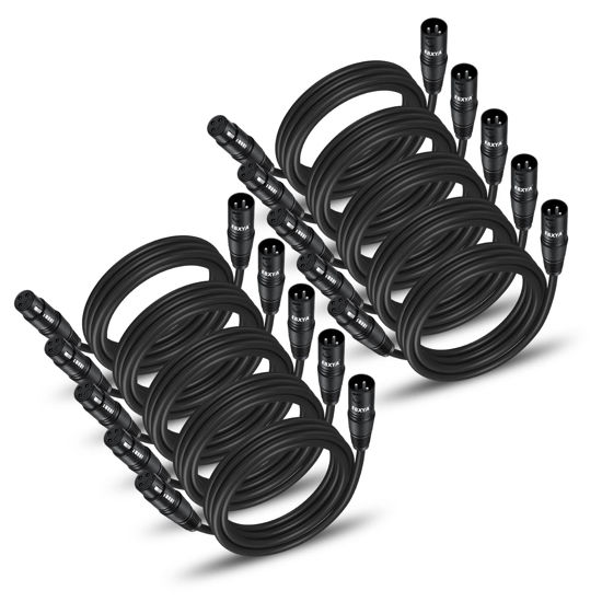 Picture of EBXYA XLR Patch Cable 6 Ft 10 Pack, 3 Pin Male to Female Short Microphone Mic Cable Premium DMX512 Lighting Cable Compatible with Speakers, Mixer, Stage Lighting