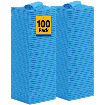 Picture of UNIMADE Shop Towel, 100 Pack Commercial Grade Work Rags Microfiber Towels for Cars Cleaning Rag Bulk Detailing Cloth for Automotive Bar Mechanic Restaurant Garage Housekeeping, 11.5"x 11.5", Blue