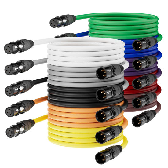 Picture of AuxLink XLR Cables, Microphone Cable 6ft 10 Pack, XLR Male to Female Gold-Plated 3-Pins 10 Color Cable, XLR Speaker Cable for Microphone, Mixer, Recording Studio- 6 Feet, 10 Pack