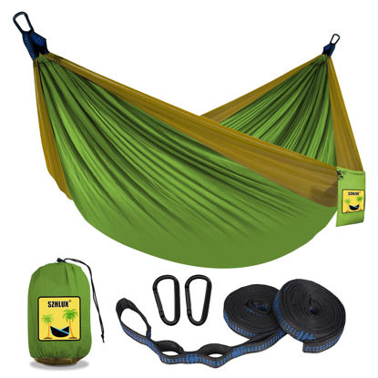 Picture of SZHLUX Camping Hammock Double & Single Portable Hammocks with 2 Tree Straps, Great for Hiking,Backpacking,Hunting,Outdoor,Beach,Camping