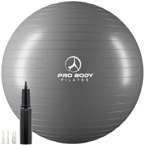Picture of ProBody Pilates Ball Exercise Ball Yoga Ball, Multiple Sizes Stability Ball Chair, Gym Grade Birthing Ball for Pregnancy, Fitness, Balance, Workout and Physical Therapy (Silver, 45 cm)