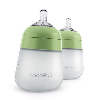 Picture of Nanobébé Flexy Silicone Baby Bottle, Anti-Colic, Natural Feel, Non-Collapsing Nipple, Non-Tip Stable Base, Easy to Clean 2-Pack, Sage, 9oz